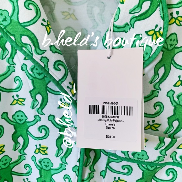 Roller Rabbit Monkey Polo Pajamas in Emerald Monkey Green Size XS Brand New NWT - Picture 5 of 16